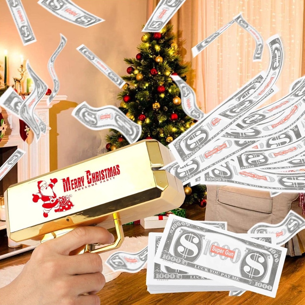 Christmas Money Gun Shooter - Cash Gun Shooter with Prop Money (Gold)